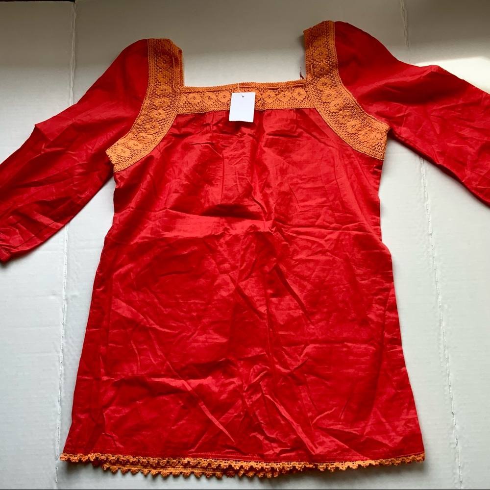 Light 100% Cotton,Embroidery Detail Top, Size L, Casual, Boho, Fall